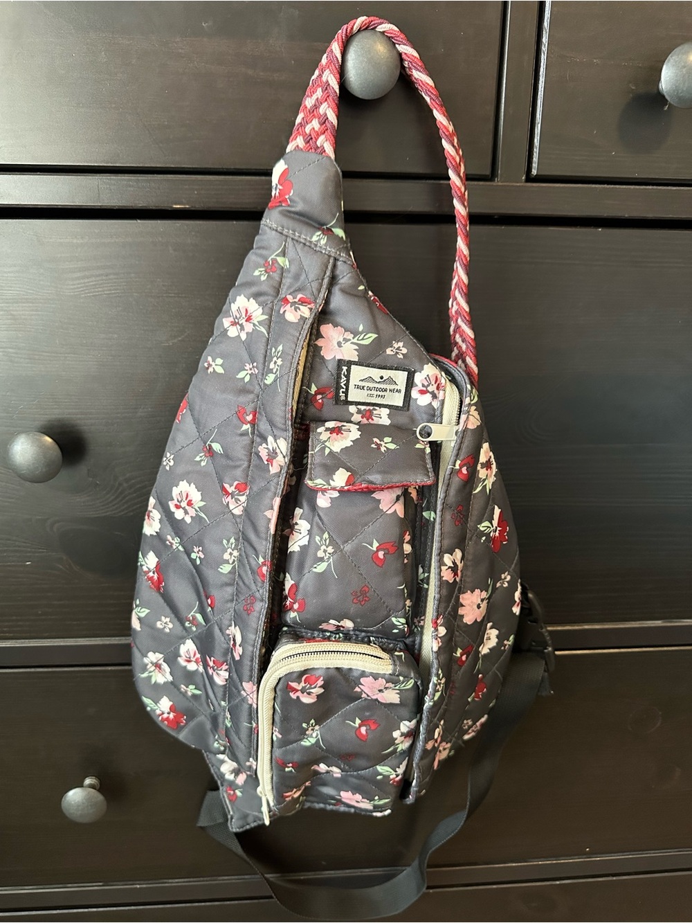 Kavu Floral Quilted Sling Bag - Grey and Pink